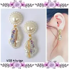 458＊上品パールと花彩の揺れピアス／イヤリング＊フォーマルにも