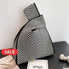 【新品】ホワイト　ニット　トートバッグ　ウェーブ　ミニ　バッグ　サブ　エコバッグ