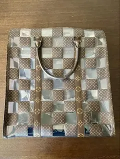 極美品 ルイ ヴィトン サックプラ モノグラムチェス PVC ブラウン クリア