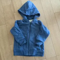 青色フード付きジップアップアウター 90