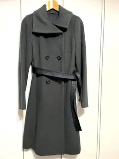 美品:コムサデモード ダークグレー ダブルブレストコート アルパカウールアンゴラ