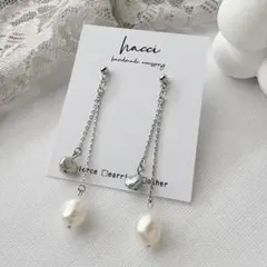 #426 淡水パールホワイト×グレー　チェーンピアス/イヤリング変更可能