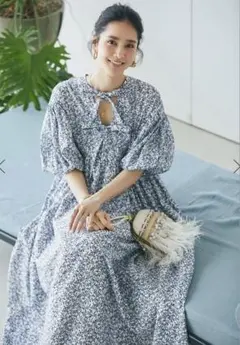 【クリーニング済】セブンテン リバティプリントロングワンピース(ライトブルーM) クリーニング済】セブンテン リバティプリントロングワンピース(ライト