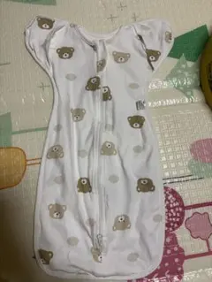 クマ柄 コットンおくるみ 前面ファスナー付き