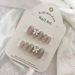 ♯12　ピンク ネイルチップ ワンホン 韓国 ちゅるん リボン ラメグラ　パール