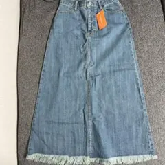 【新品タグ付】Denime ドゥニーム デニムマキシスカート フリンジXS 淡色