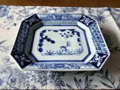 ◆美品 江戸後期！古伊万里 落款『三元』牡丹/雷文/花模様/唐草 八角染付角皿 ◇美品 江戸後期！古伊万里 落款『三元』牡丹/雷文/花模様/唐草 八角染