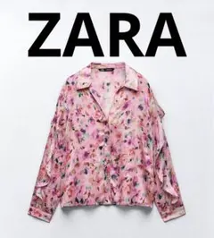 新品　ZARA ザラ　フラワープリント　フリルシャツ　ブラウス