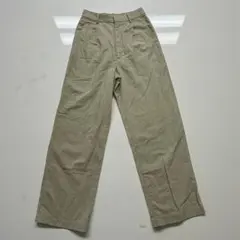 ユニクロ リネンブレンドタックワイドパンツ S カーキ オリーブ 麻混