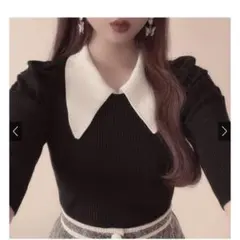 ビッグカラー パワショル リブニット トップス