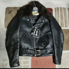 美品人気Schott６１８ライダースバイカータグ３４ レアな大型ボア襟付