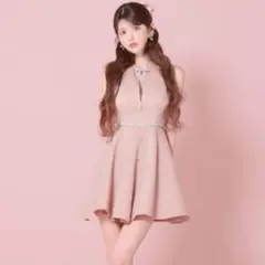 ローブドフルール キャバクラ ドレス フレア ビジュー ラメ ジップ ピンク