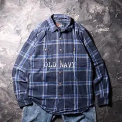 OLD NAVY ネルシャツ チェック　コットン　ネイビー
