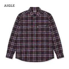 AIGLE 長袖 チェックシャツ ブラウン×レッド アウトドア 胸ポケットのサムネイル