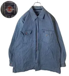 グッドデザイン古着ヒッコリーストライプ柄コットンジャケットゆったりサイズ