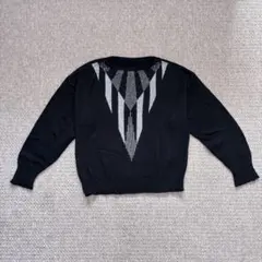 レトロデザイン ニットセーター 長袖 ブラック　グレー 古着　y2k