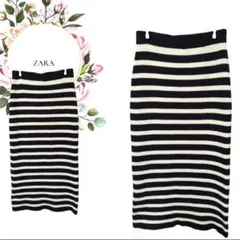 【ザラZARA】ボーダーニットタイトスカートウエストゴムカジュアルオフィス通勤Sのサムネイル