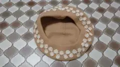 ベレー帽 レース ベージュ