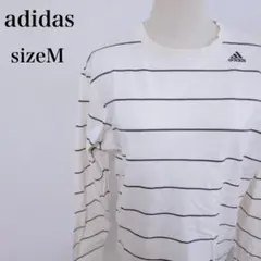 アディダス　長袖ストライプTシャツ　ブランドロゴ刺繍　白　M　ユニセックス