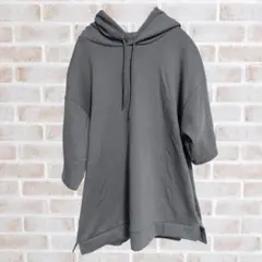 グレーパーカー GU フーディ チュニック トレーナー 半袖ワンピース パーカー
