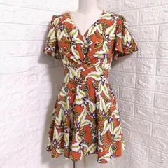 SPIRALGIRL オーバースカート付きカシュクール総柄ショートオール　1のサムネイル