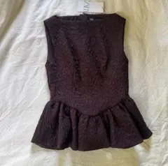 美品】ZARA ブラウス フリル ペプラム パフスリーブ シャギー ブラック 