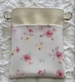ナースポーチ・オーガナイザー（ハンドメイド）合皮クリーム色&花柄