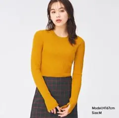 GU リブ編み長袖ニット マスタードイエロー