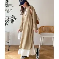 クラシカルエルフ　大人のリラクシー。サイドスリット入り総レースカフタンワンピース