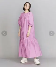 【beauty&youth】ロングワンピース ウォッシャブル- パフスリーブ