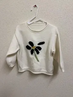 ベビー服 花柄 ニット セーター 9-12ヶ月 大きめ ゆったり 白 トップス