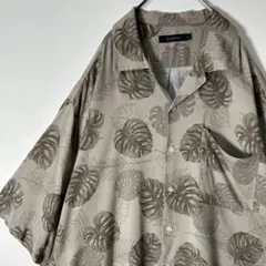 【美品】XL半袖シャツアースカラーボタニカル柄サーフアロハオープンカラーベージュ