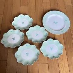 花びら型　大皿、取り皿　ミントグリーン　皿セット