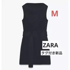 【ZARA】ベルト付きショートワンピース M ネイビー
