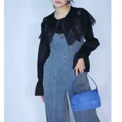 繊細レースカラーキャンディースリーブブラウス/ブラック