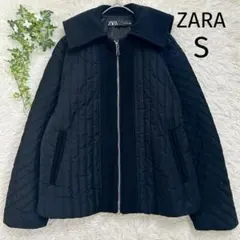 【美品】ZARA コントラストパフジャケット S キルティング 黒 中綿