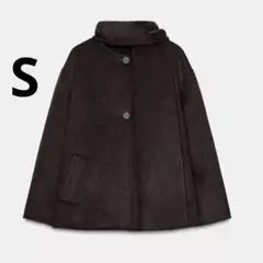 ZARA ウールショートスカーフコート Sサイズ 新品タグつき ブラウン