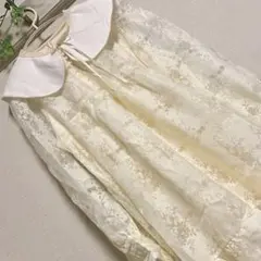 レディース　膝丈ワンピース　クリーム色 レース　長袖　子供兼用