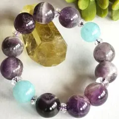 訳あり■激安■大玉■天然石ディープアメジスト・アクアマリン約16㍉ブレスレット