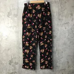 B1001古着　柄パンツ　パジャマパンツ　黒　90s Y2K