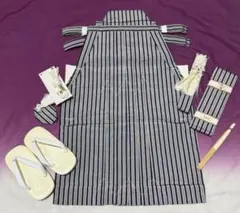 未使用品　七五三　袴小物セット　紺×シルバー　縞　赤ライン入り　紐下５８㎝