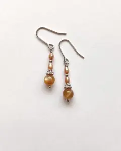 淡水パールとサンムーンストーンのピアス/樹脂フック/樹脂ノンホール/サージカル