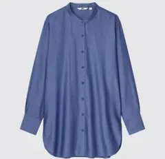 ユニクロ　美品　コットン　ツイルスタンドカラー　ロングシャツ　長袖