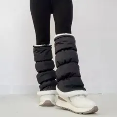 ふわふわ裏ボア×中綿◎レッグウォーマー 黒 防寒 ゴルフ ランニング レディース