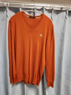 バーバリーブラックレーベル オレンジ Vネックニット