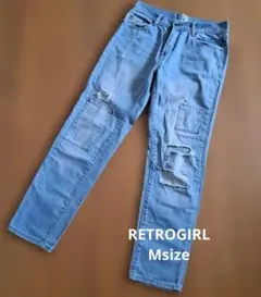 【RETROGIRL】 ダメージ加工 パッチワーク スキニーデニムライトブルーのサムネイル