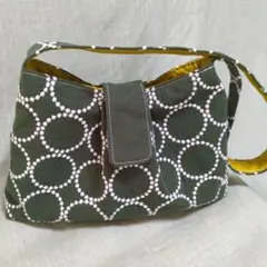 ハンドメイド 刺繍生地 タンバリン グリーン ワンショルダーバッグ