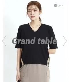 Grandtable Vネックレーヨンとろみニットトップス　黒　ブラックのサムネイル