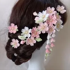 桜　ちりめん　髪飾り　七五三　和装　袴　入学式　卒業式　成人式　つまみ細工
