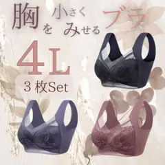 4L ◯3枚セット 胸を小さく見せるブラ　シームレス　ノンワイヤー　着痩せ　美胸